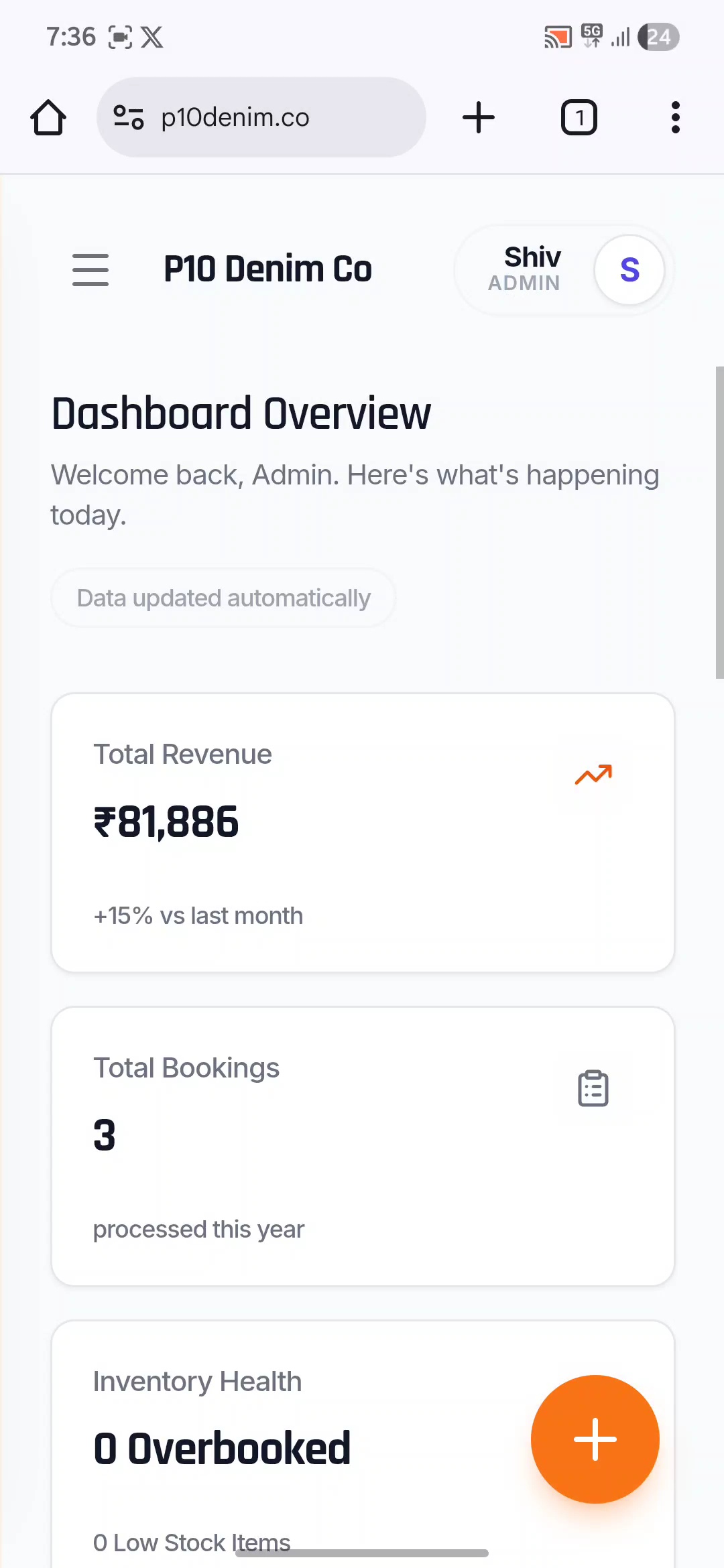 SpotBook initial deployment admin dashboard